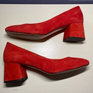 J Crew Angled Block Heel Red Suede Women’s Size 8.5